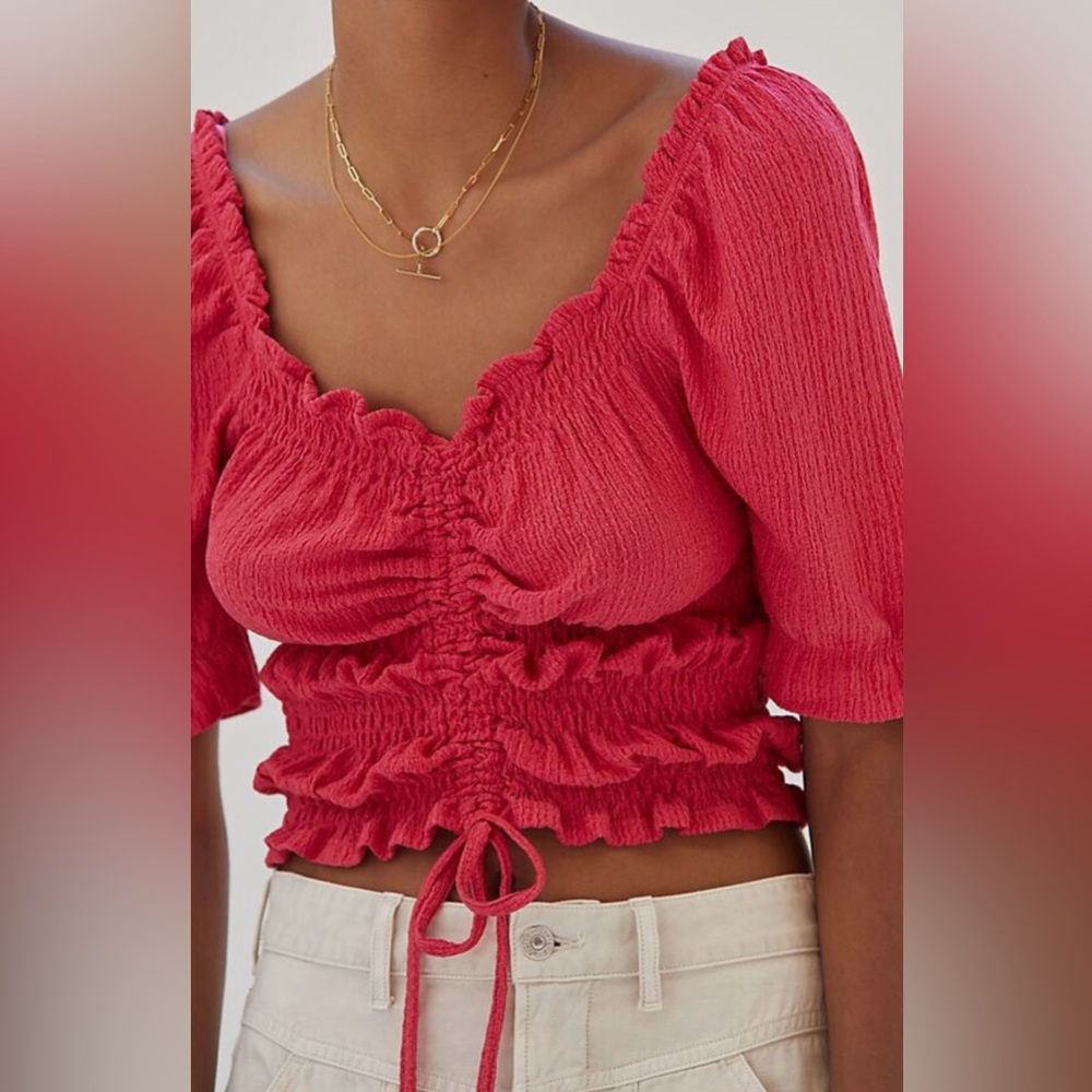 Anthropologie Pilcro Puff-Sleeve Ruched Top - Picture 2 of 8
